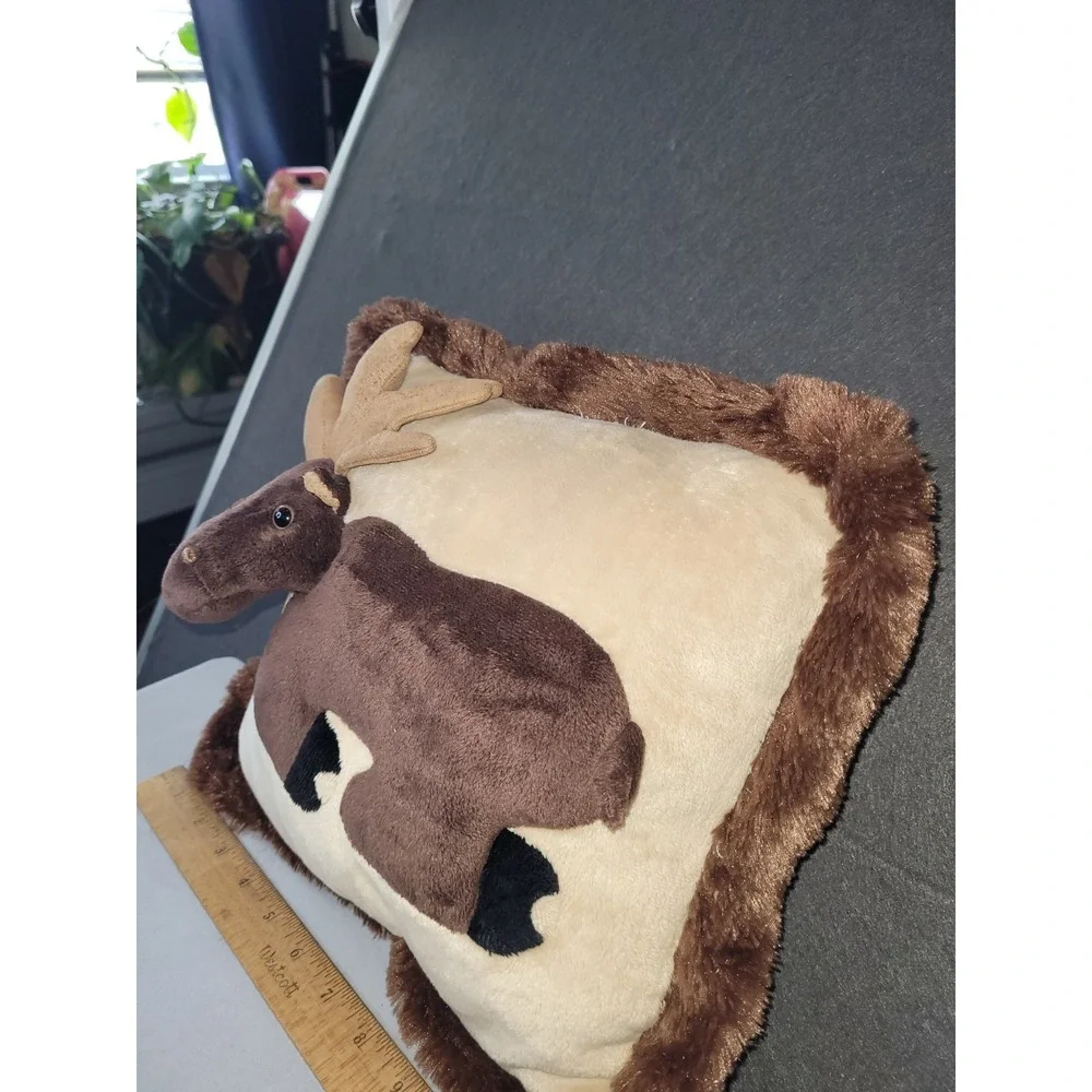 Plush Textured Faux Fur Moose Decorative Pillow Brown/Beige Rustic 12x10